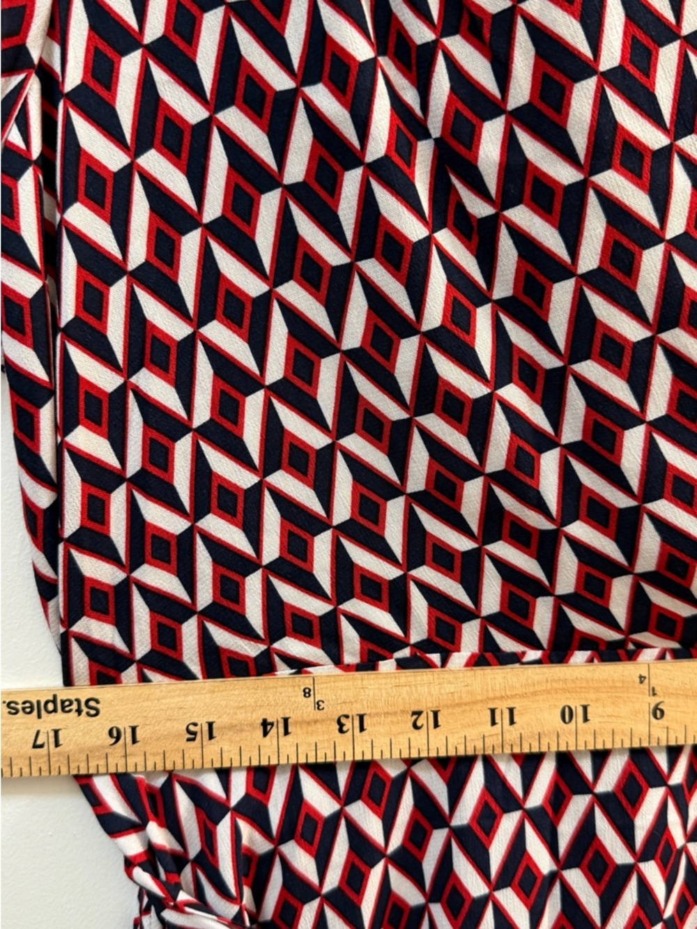 Banana Republic NWT Faux Wrap Midi Dress Size 12 Geometric Red Navy White Lined - Picture 12 of 14
